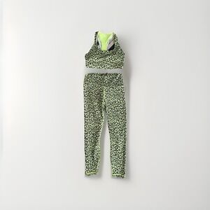 Fabletics Leopard Print Workout Set Size S Neon Green Sports Bra‎ & Leggings